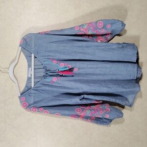 09167 Hilary Radley blue w/ neon embroidery peasant blouse M